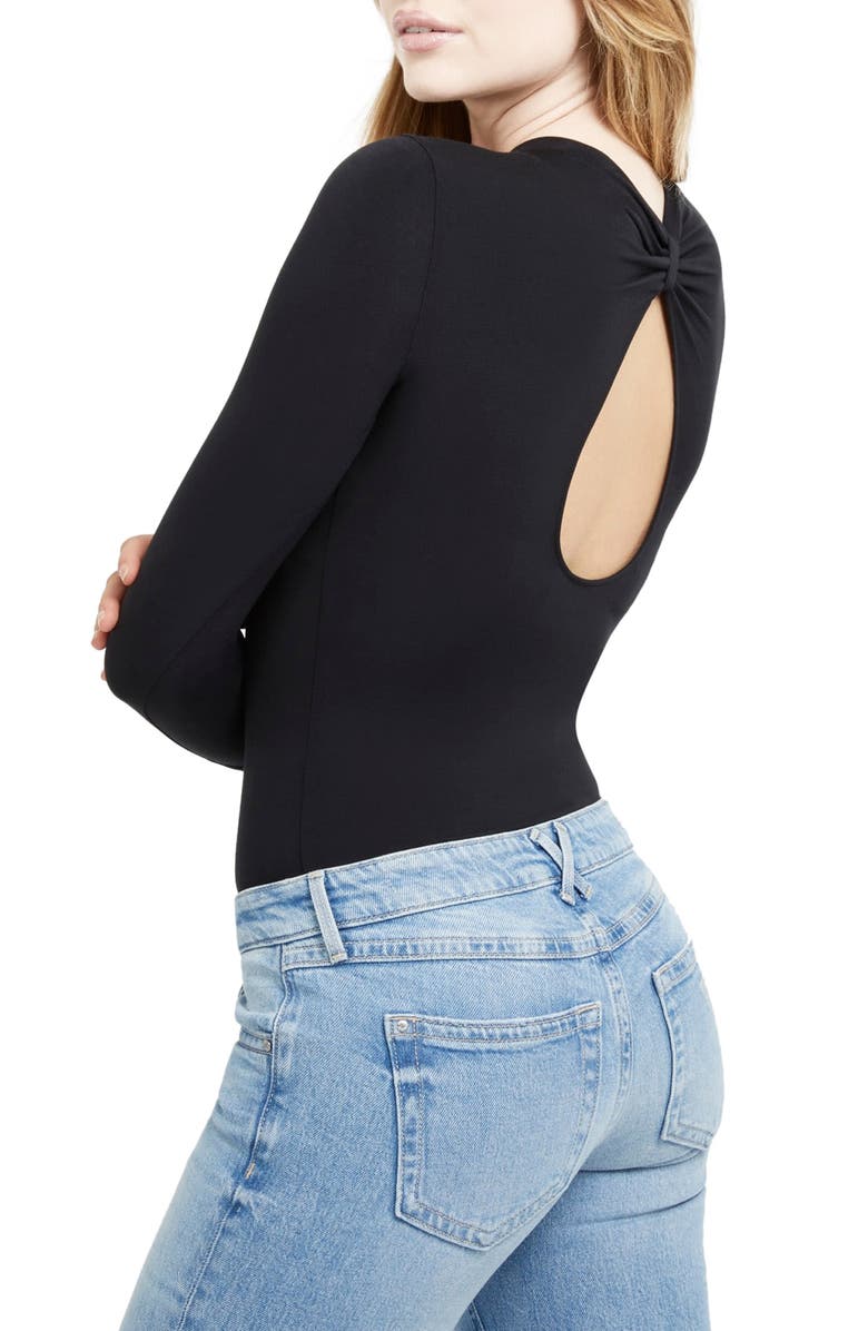 GUESS Logo Long Sleeve Bodysuit, Alternate, color,