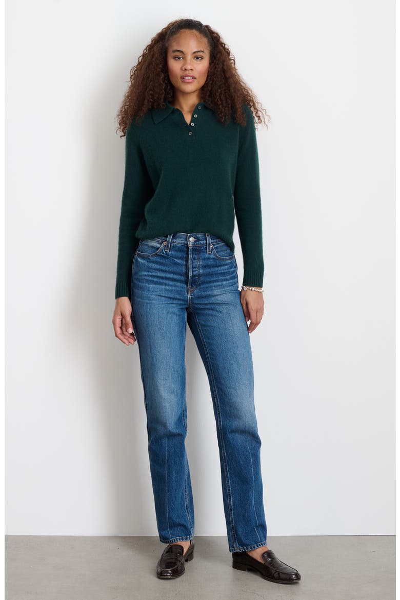 Alice Cashmere Polo Sweater, Alternate, color, CYPRESS GREEN
