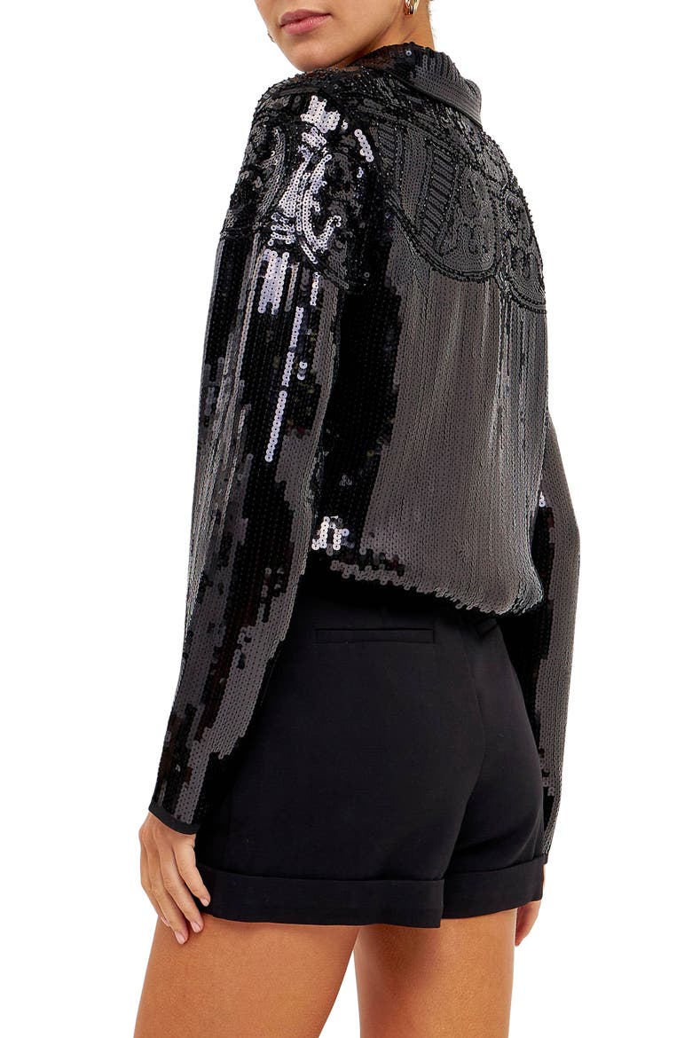 Sequin Button-Up Shirt, Alternate, color, BLACK