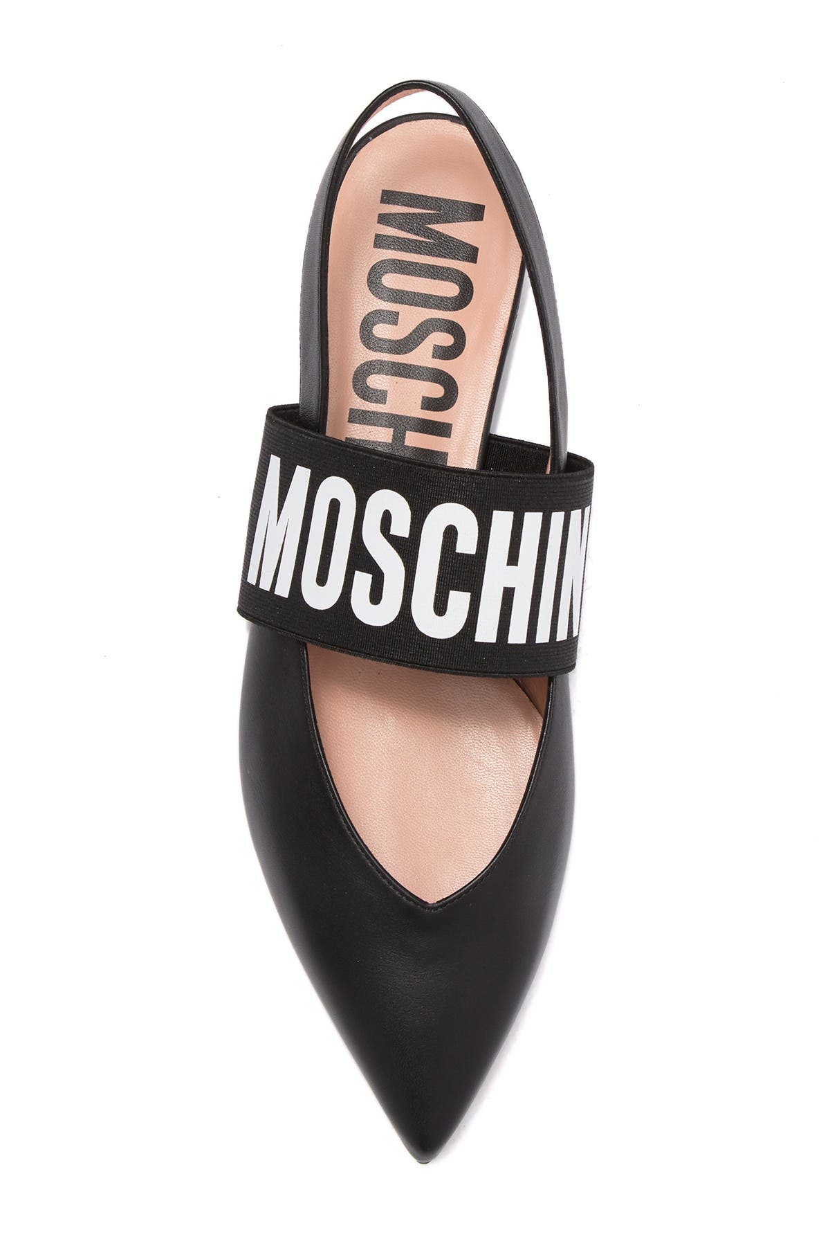 Moschino Logo Leather Pointed Toe Slingback Flat, Alternate, color, 