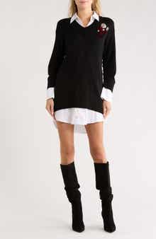 Cinq à Sept Santina Brooch Long Sleeve Twofer Sweater Dress