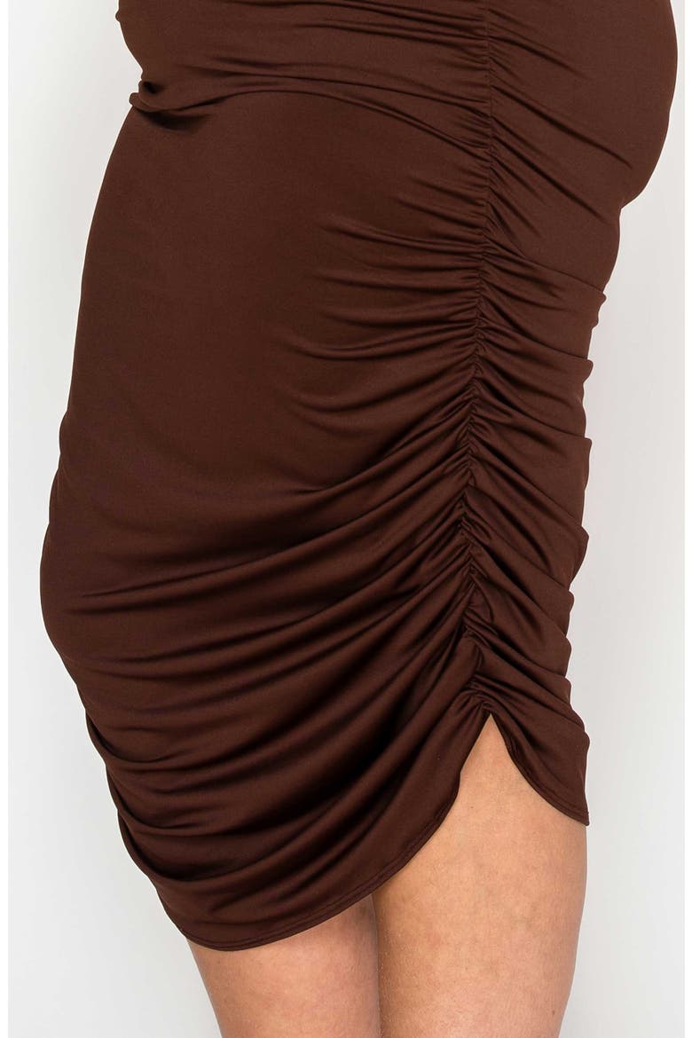 Izzy Ruched Midi Halter Dress, Alternate, color, MOCHA DARK