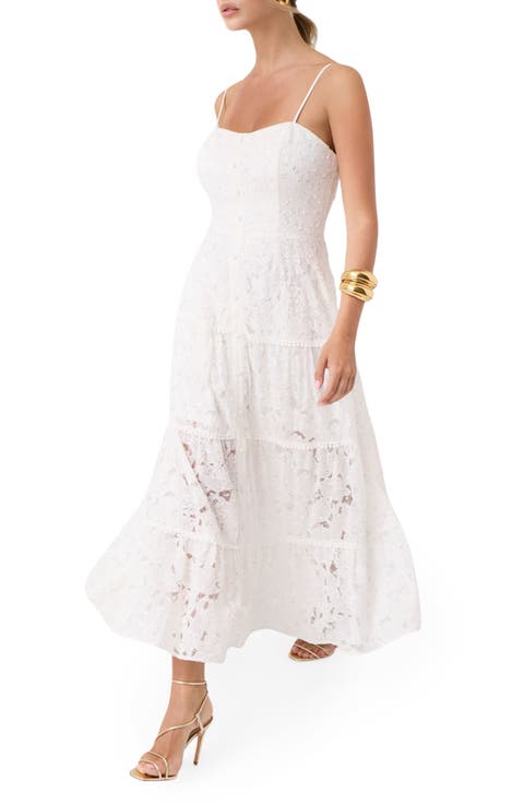 Evelyn Beaded Lace Tiered Midi Dress