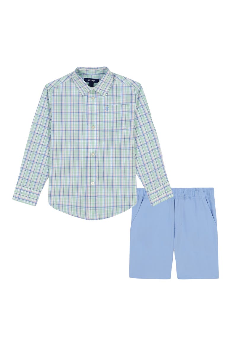 Kids' Plaid Button-Down Shirt & Shorts, Main, color, BIRDS EGG