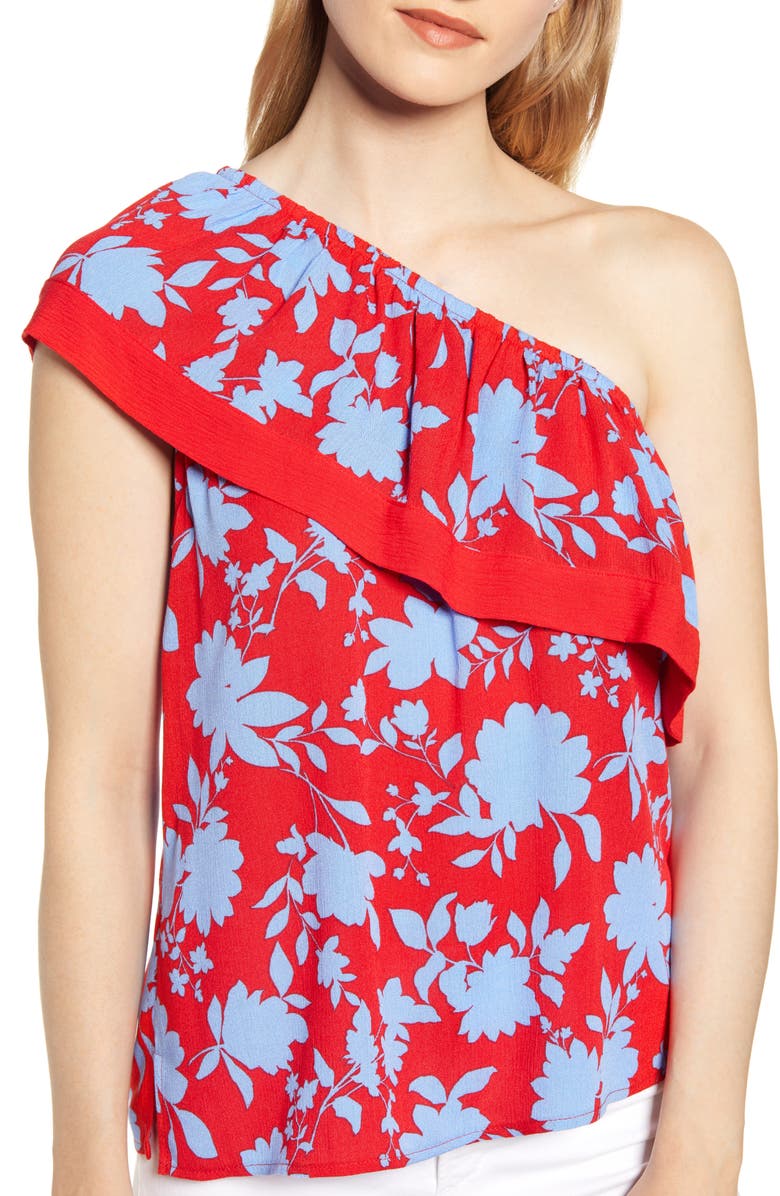 GIBSONLOOK Gibson x Hi Sugarplum! Ibiza One-Shoulder Ruffle Top, Alternate, color,