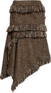 Sacai Fringe Asymmetric Wool Blend Tweed Skirt