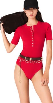 maje Ribbed knit short sleeve bodysuit