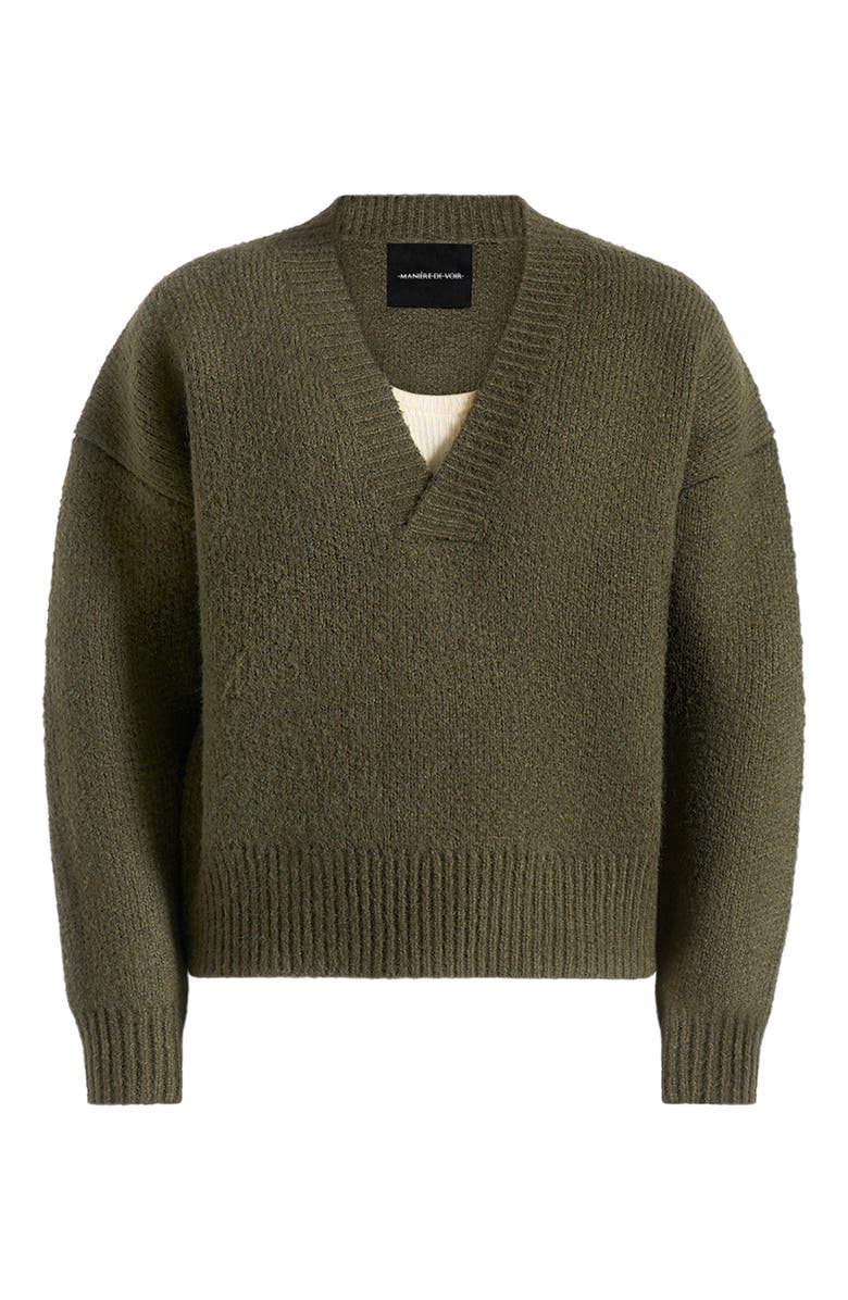 Manière De Voir Chad V-Neck Wool Knit Jumper, Alternate, color, Deep Olive
