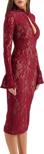 Pierette Cutout Detail Long Sleeve Lace Body-Con Dress