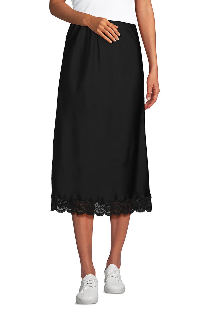 Lands' End Satin Lace Trim Midi Skirt, Alternate, color, 