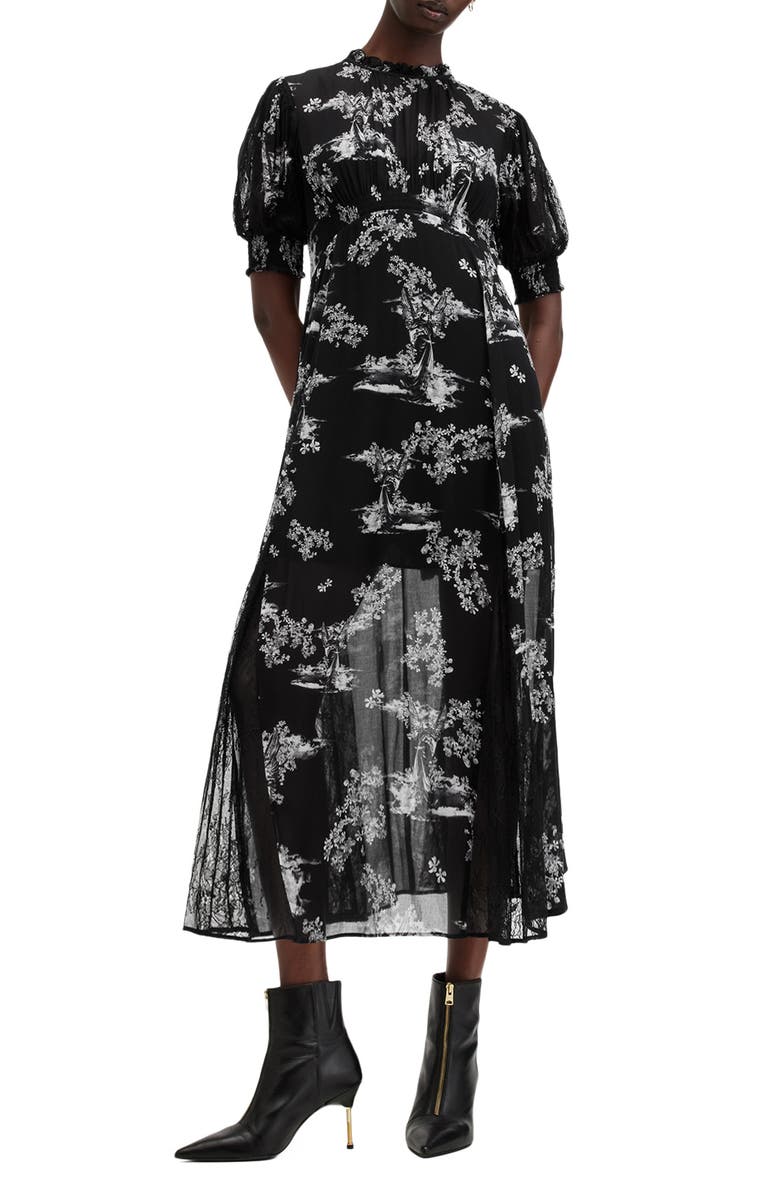AllSaints Laverna Floral Print Midi Dress, Main, color, 