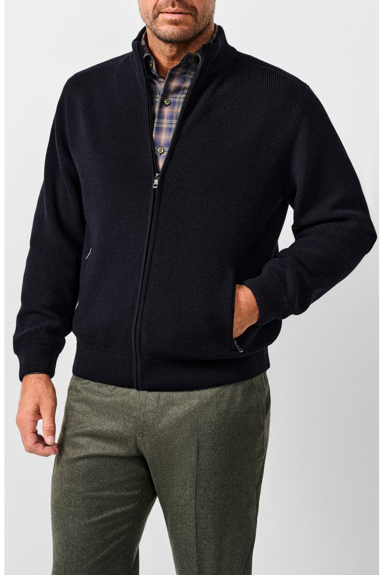 Merino Wool Full Zip Sweater, Main, color, NAVY