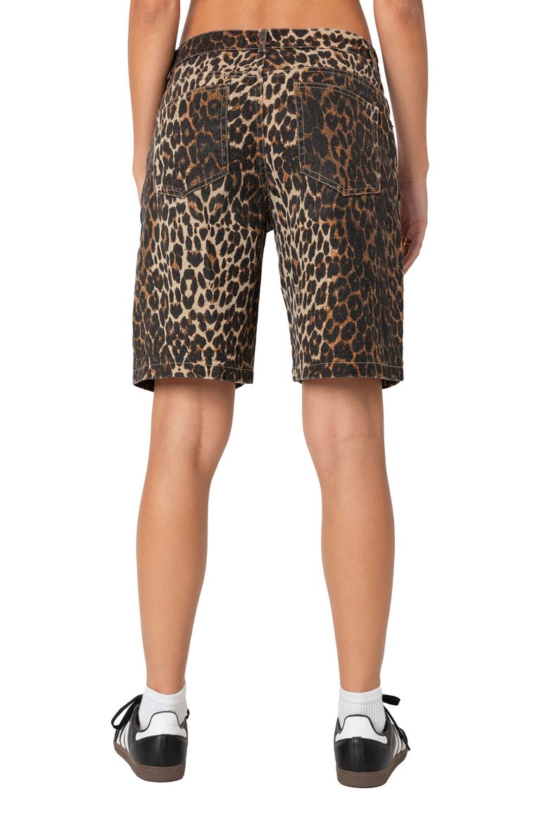 Low Rise Denim Bermuda Shorts, Alternate, color, LEOPARD