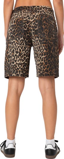 【AMBLER】 Heart Bear Leopard Pants Bermuda One-Tuck Shorts Leopard print baggy jorts - pull&bear