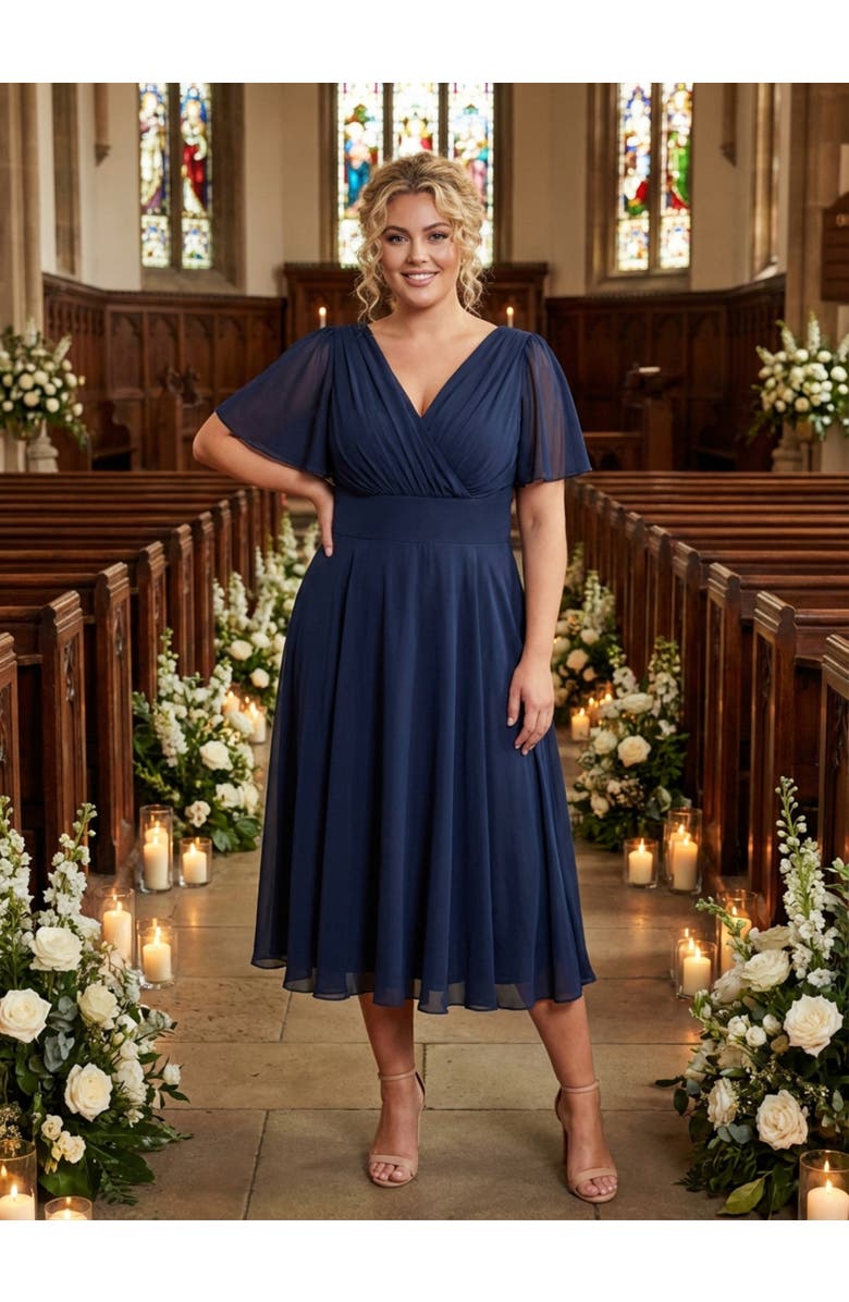 Scarlett & Jo Victoria Solid Angel Sleeve Midi Dress, Alternate, color, Solid Navy