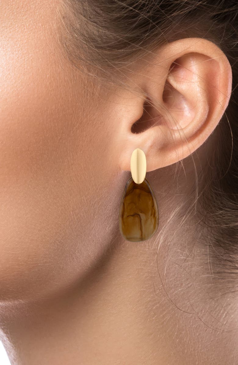 JARDIN Resin Teardrop Earrings, Alternate, color, Brown/ Gold