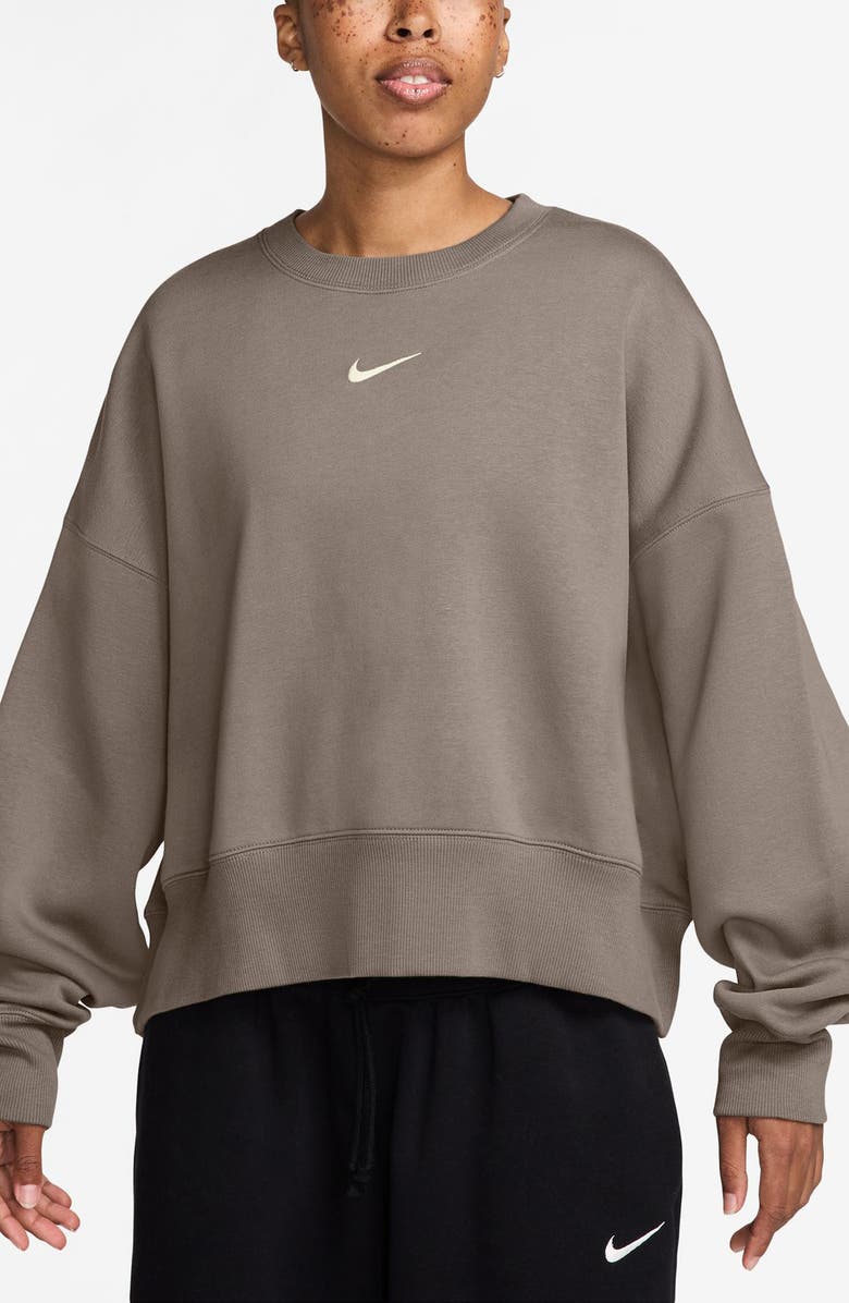 Nike Phoenix Fleece Crewneck Sweatshirt, Main, color, Mink Brown/ Sail