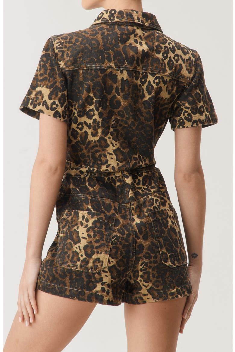 Leopard Print Denim Romper, Alternate, color, LEOPARD