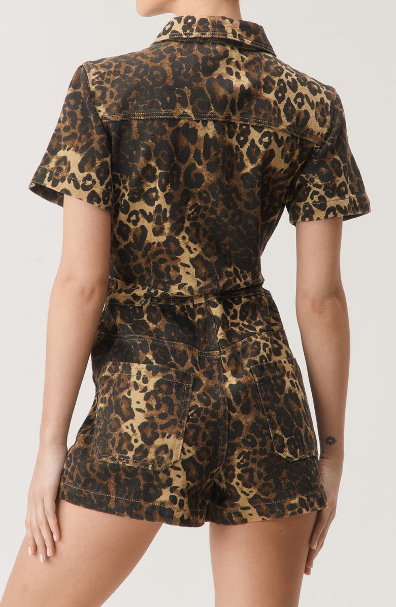 NASTY GAL Leopard Print Denim Romper, Alternate, color, 