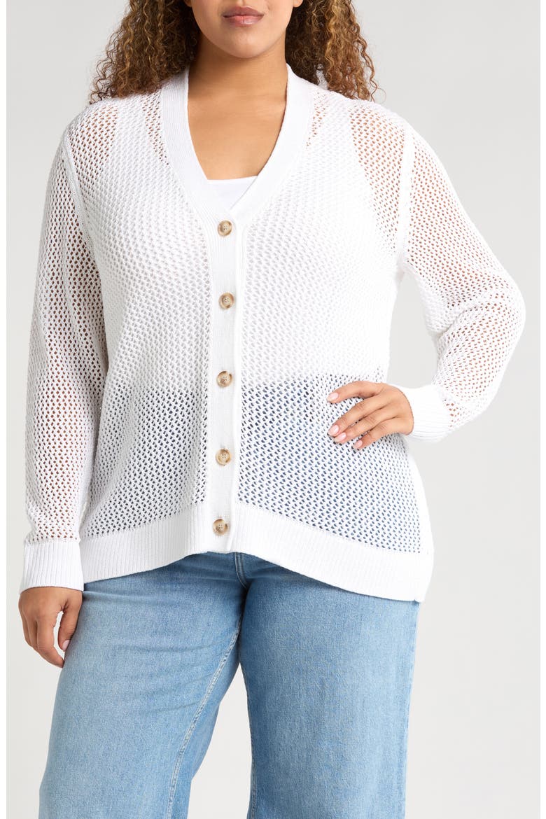 Open Stitch Cotton Cardigan, Alternate, color, WHITE
