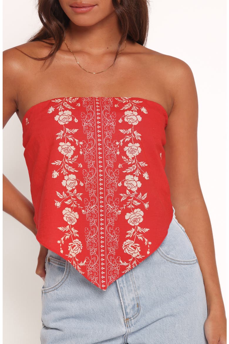 Ilara Strapless Linen & Cotton Bandana Top, Alternate, color, RED FLORAL