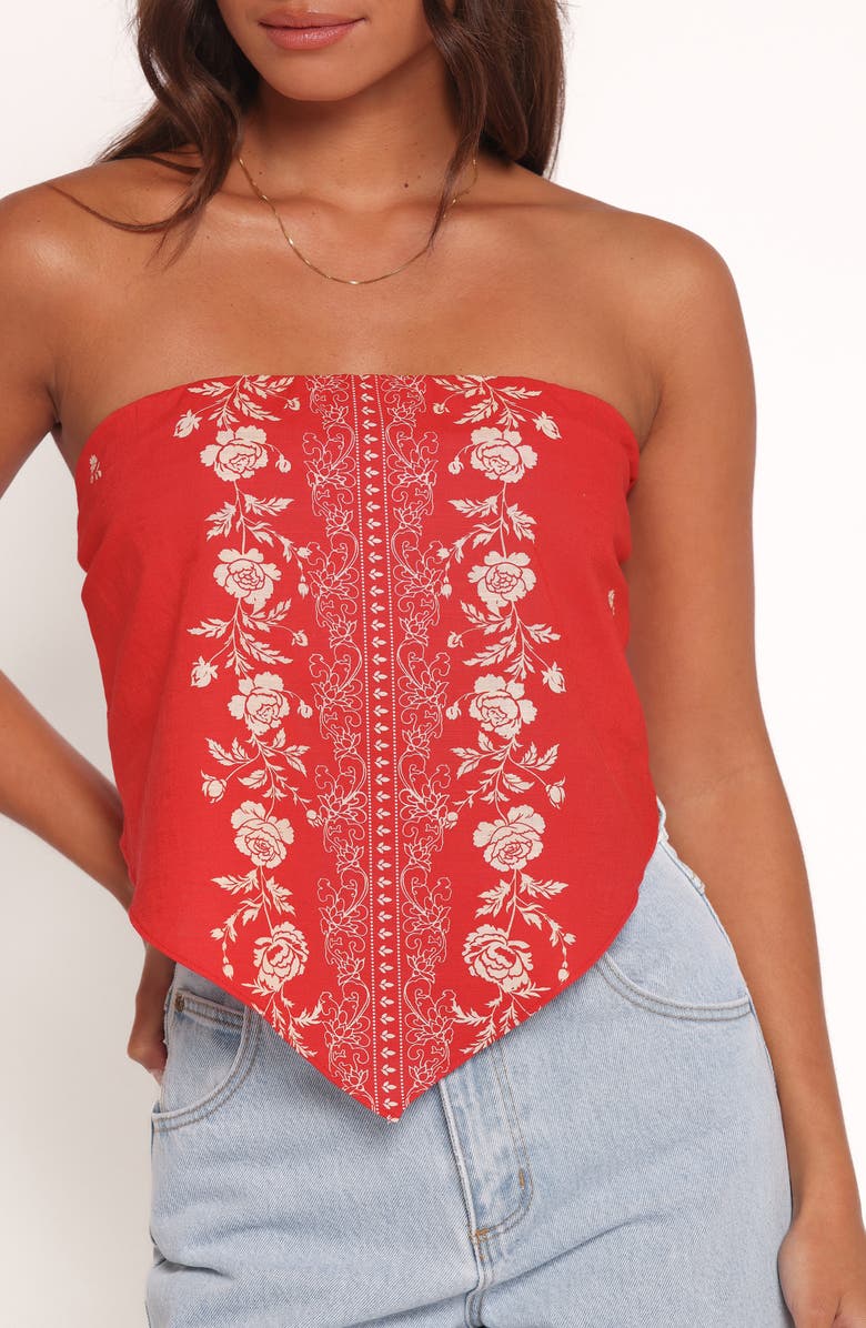 Petal & Pup Ilara Strapless Linen & Cotton Bandana Top, Alternate, color, Red Floral