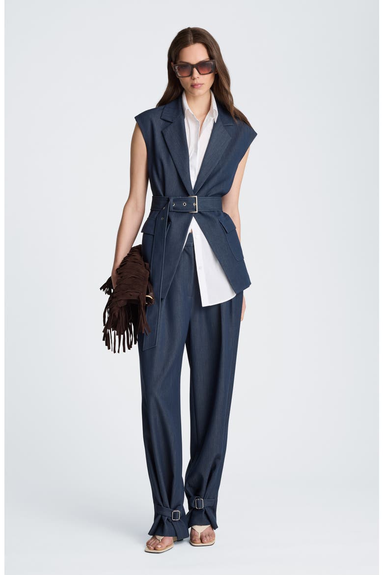 Belted Stretch Denim Vest with Removable Shirt Inset, Alternate, color, MIDNIGHT MELANGE/ PURE WHITE