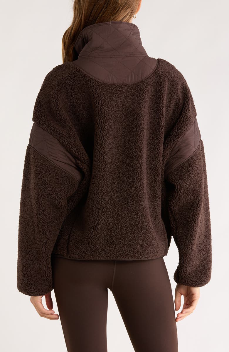 Zella Snowday Faux Shearling Quarter Zip Pullover, Alternate, color, Brown Mole