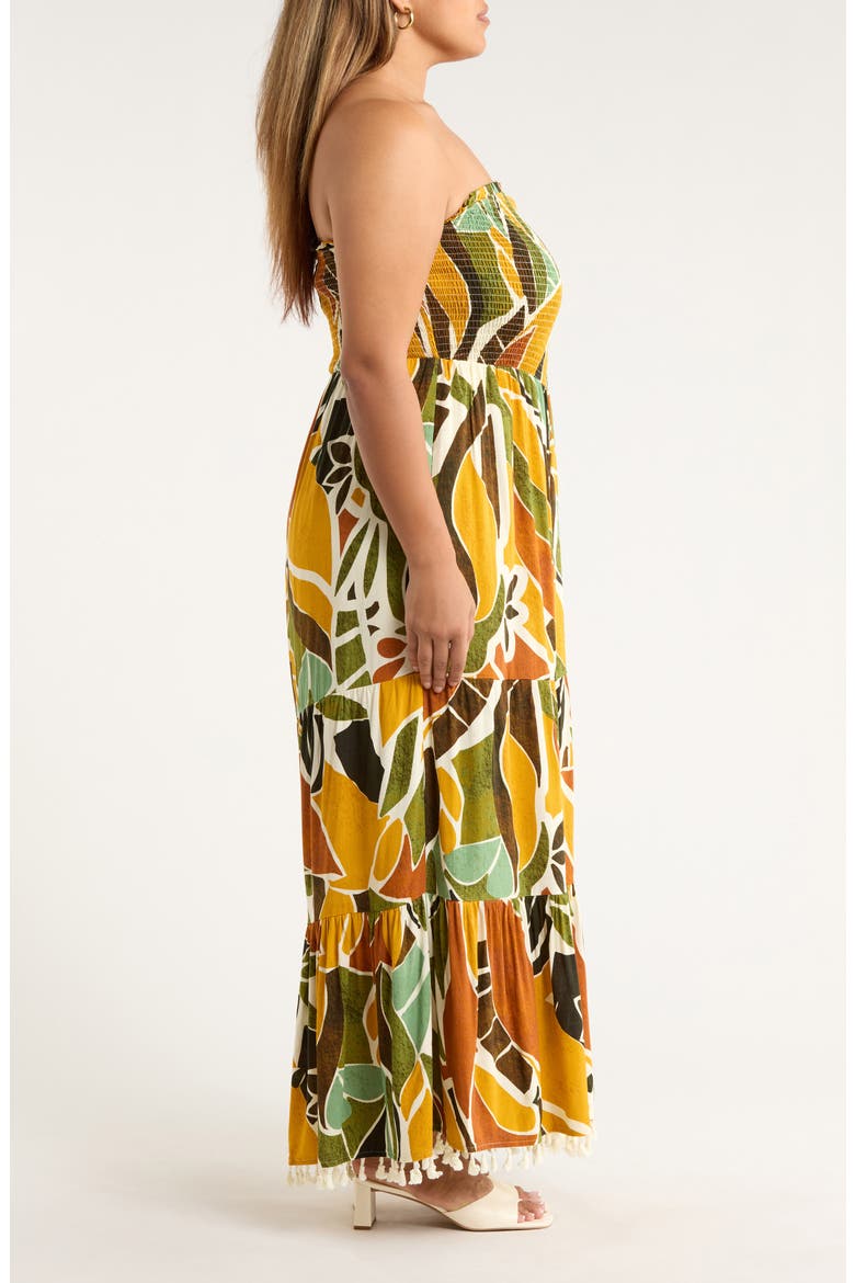 Renia Tropical Eve Strapless Jumpsuit, Alternate, color, BROWN-ORANGE