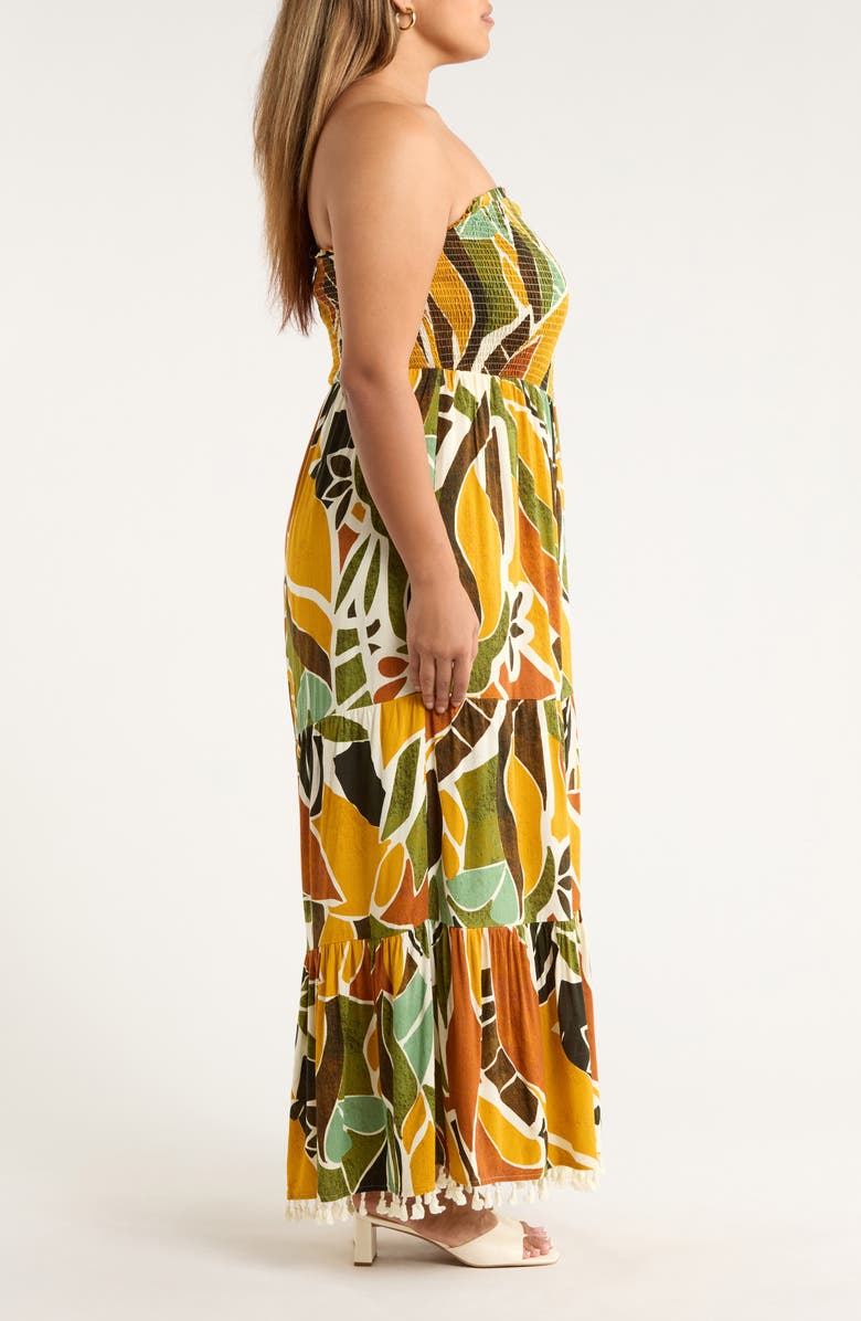 SUGARLIPS Renia Tropical Eve Strapless Jumpsuit, Alternate, color, Brown-Orange