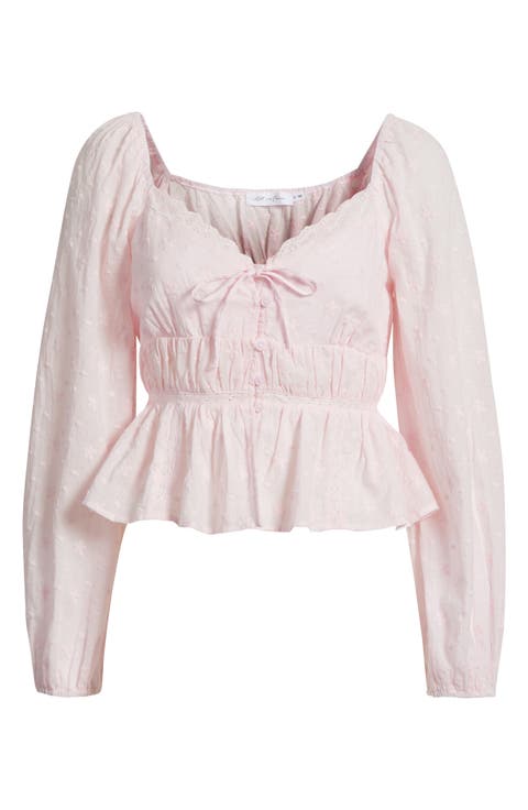 Embroidered Long Sleeve Peplum Top