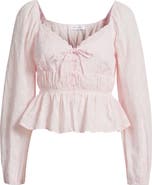 All in Favor Embroidered Long Sleeve Peplum Top