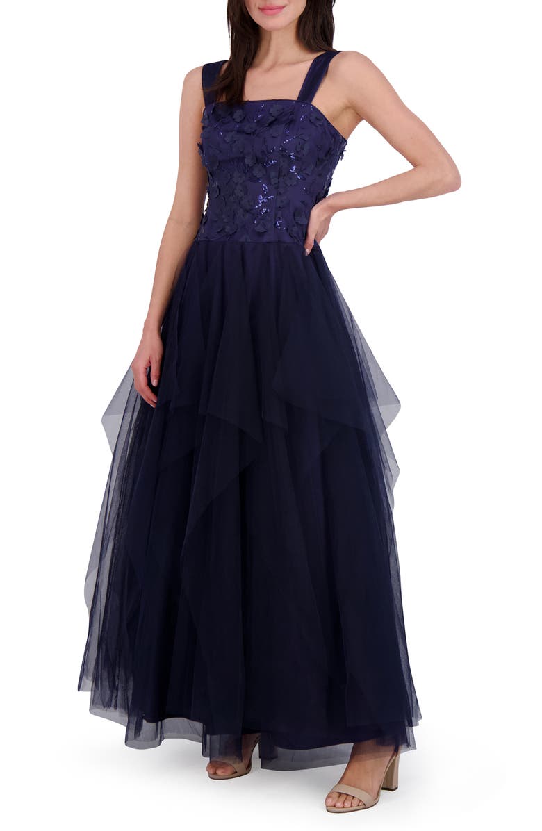 Eliza J Sequin & Floral Appliqué Tulle Dress, Alternate, color, 