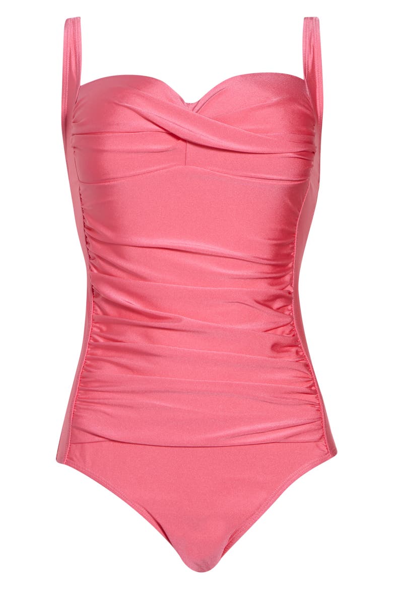 Ruched One-Piece Swimsuit, Alternate, color, CORAL PINK