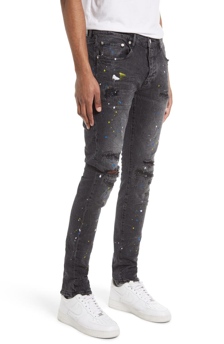 PURPLE BRAND PURPLE Paint Splatter Ripped Knee Skinny Jeans, Alternate, color, Black Reflective Repair W/Paint