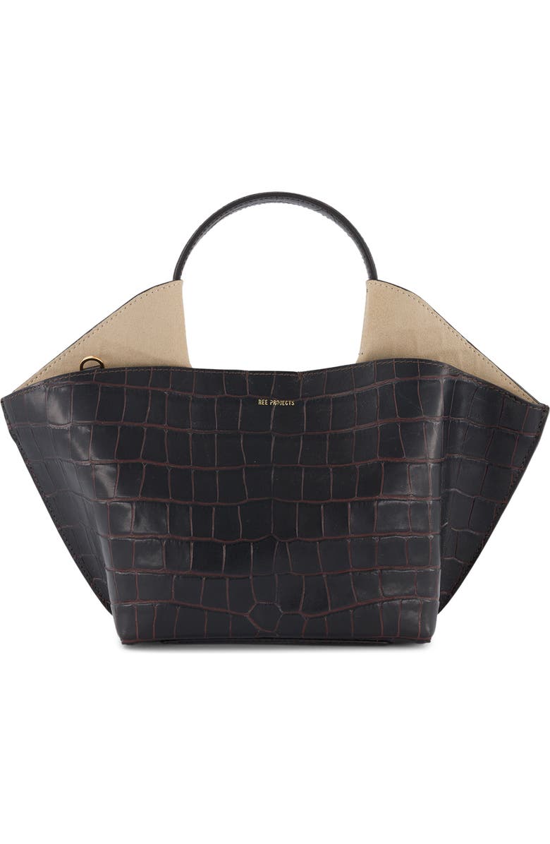 Ree Projects Mini Ann Croc Embossed Leather Tote, Main, color, Red Brown