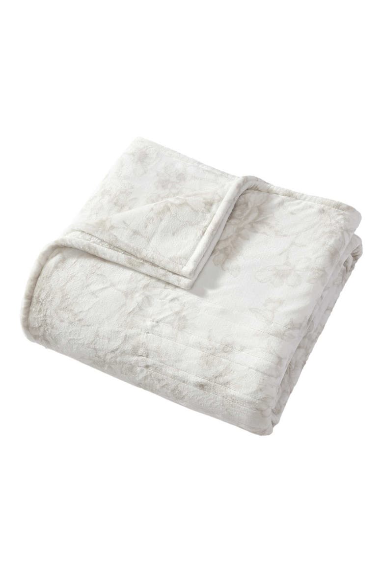 Wistful Blooms Reversible Faux Shearling Heated Throw Blanket, Main, color, LIGHT BEIGE