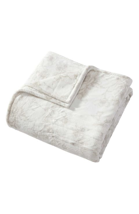Wistful Blooms Reversible Faux Shearling Heated Throw Blanket