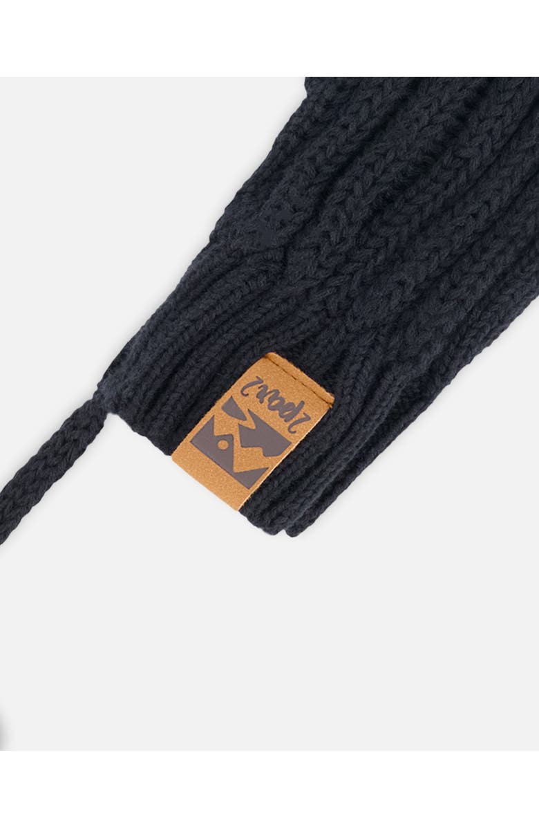 Deux par Deux Baby Unisex Baby Knit Mittens With String Black, Alternate, color,