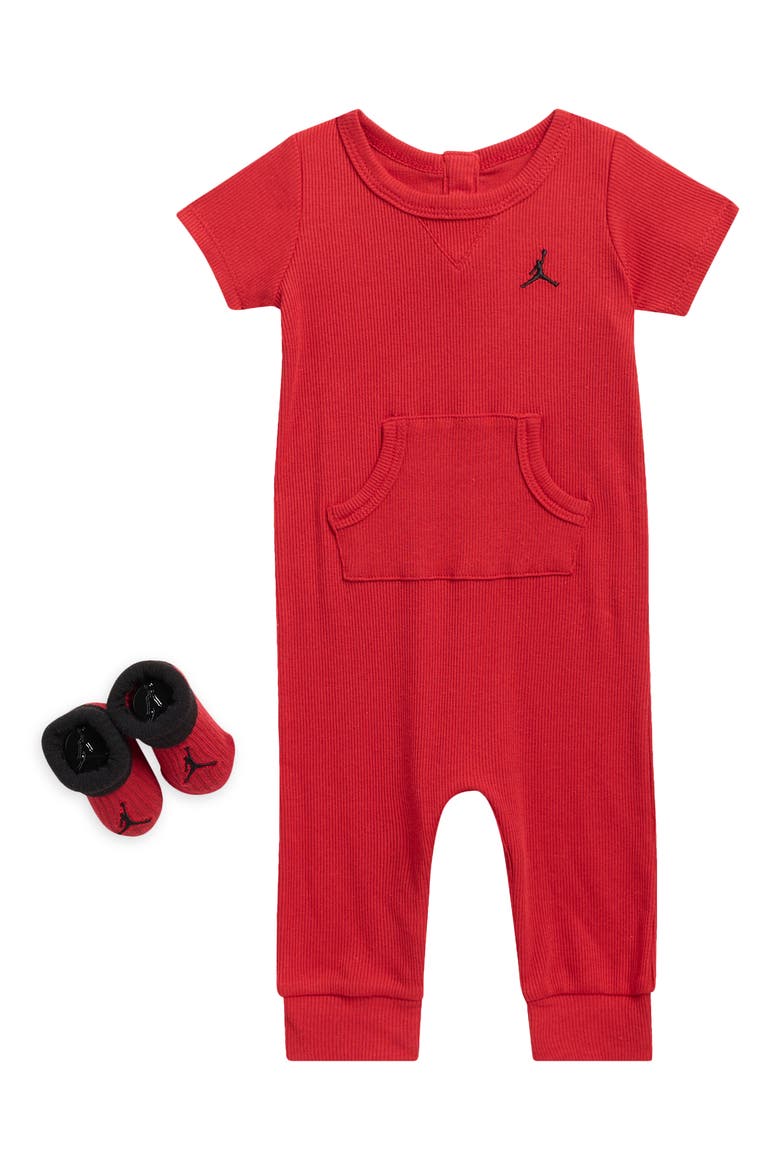 Jumpman Short Sleeve Coverall & Booties Set, Main, color, VARSITY RED