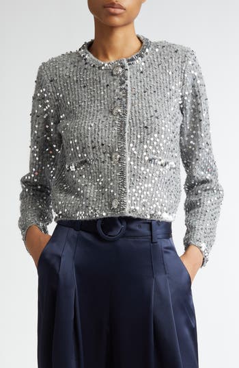 Cinq À Sept Benoit Sequin Jacket In Silver
