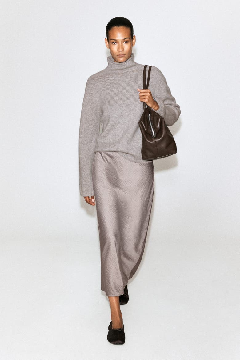Crinkled-Satin Midi Skirt, Alternate, color, DOVE GRAY