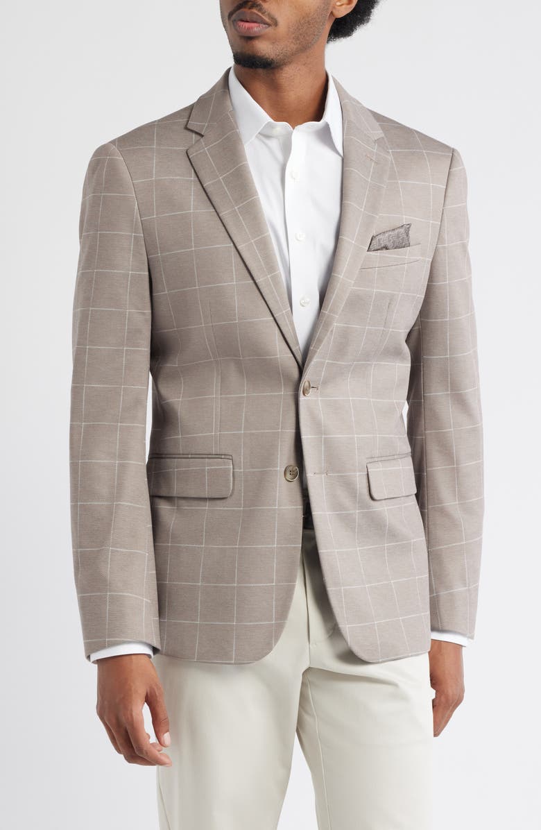 DANIEL HECHTER Tan Windowpane Check Knit Sport Coat, Alternate, color, Tan