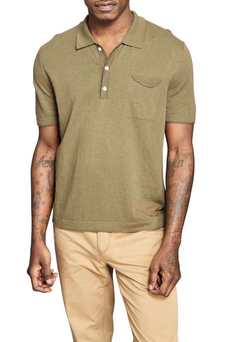 Cotton & Linen Blend Polo, Main, color, OLIVE