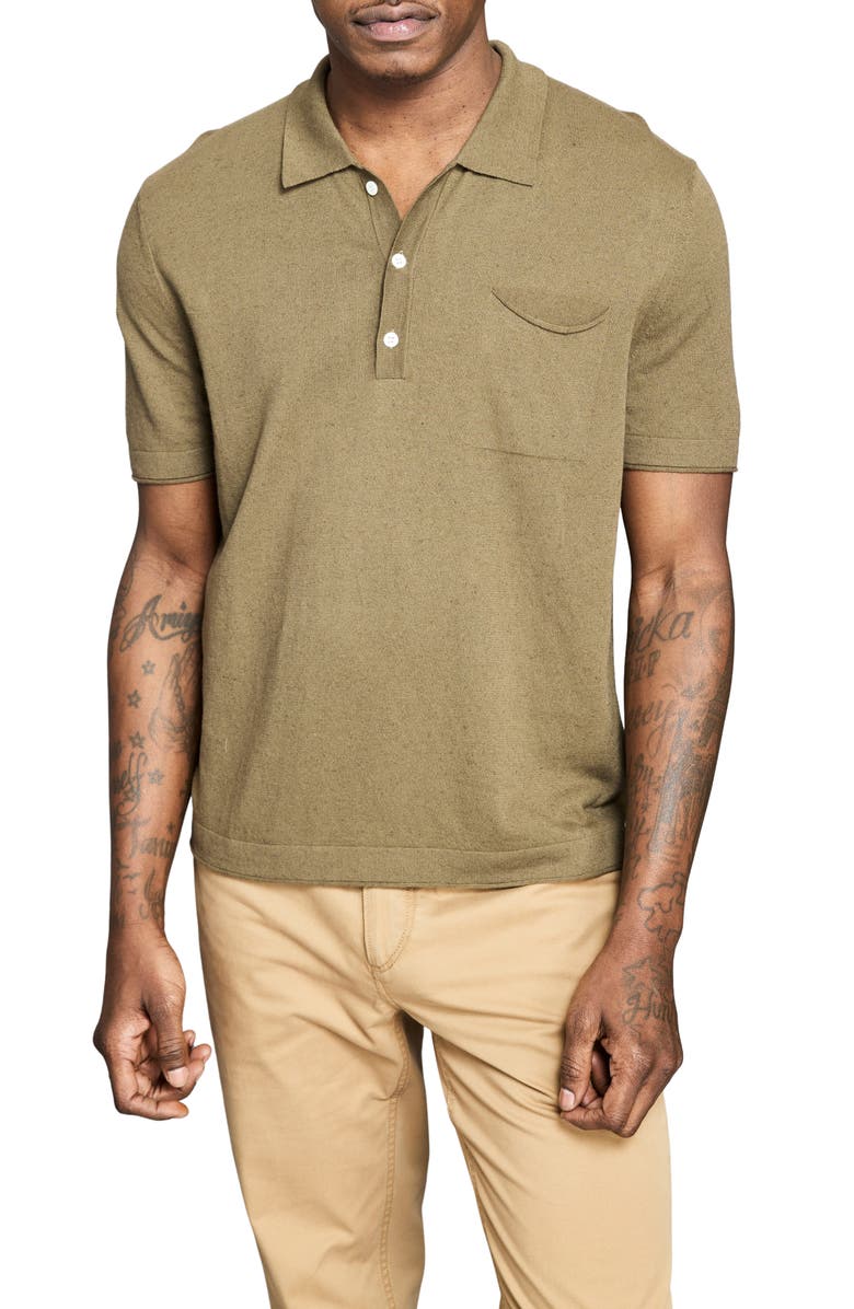 Billy Reid Cotton & Linen Blend Polo, Main, color, Olive