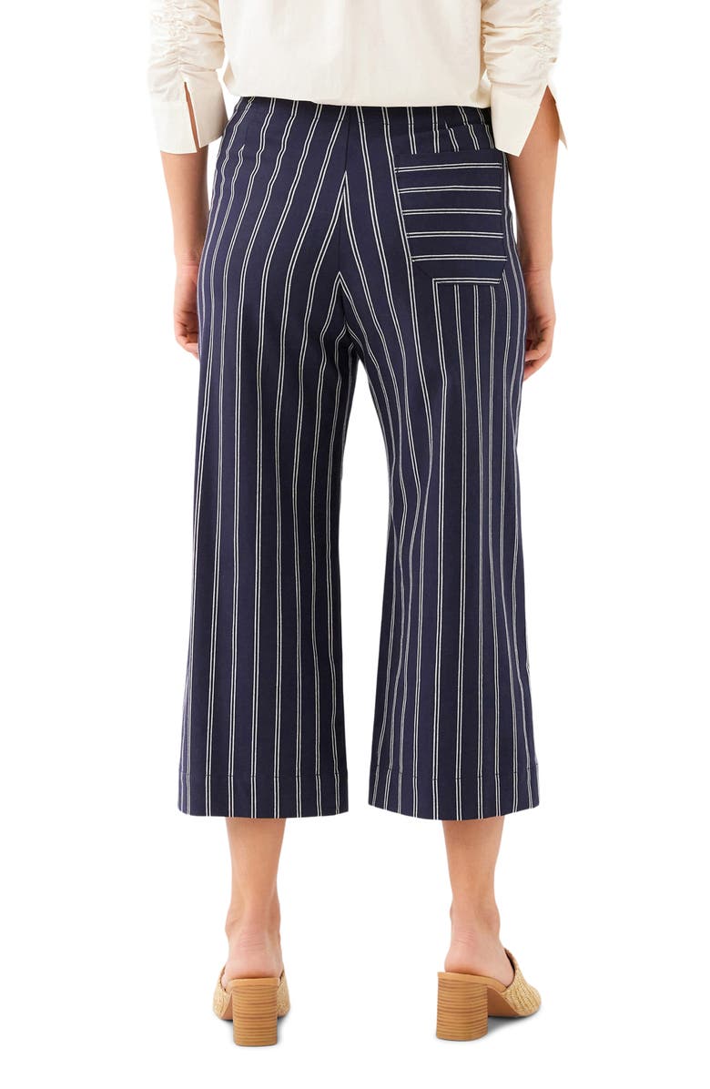 Karen Kane Stripe Cotton Blend Crop Wide Leg Pants, Alternate, color, Navy