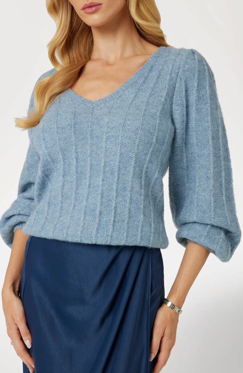 GUESS Madeline Pointelle Detail Sweater, Alternate, color, Blue Ribbon