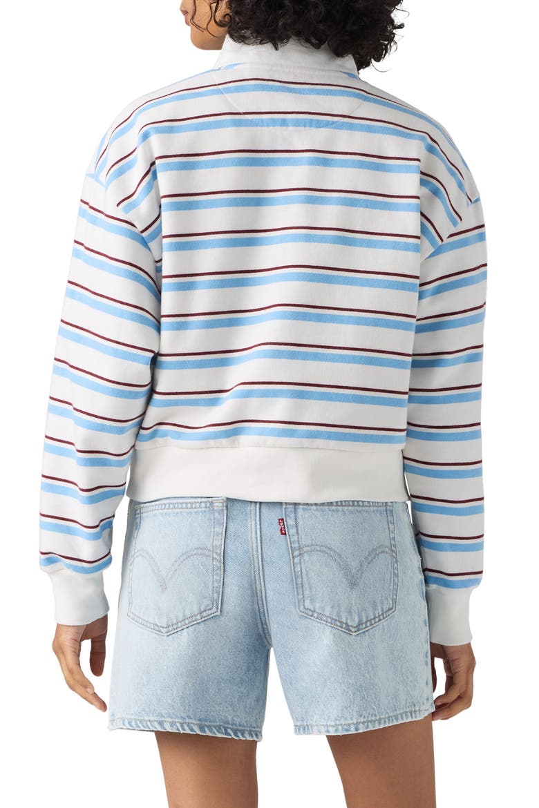 Everyday Stripe Quarter Zip Fleece Sweater, Alternate, color, RUBY STRIPE ALASKAN BLUE