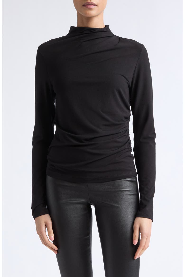 Side Drape Funnel Neck Top, Main, color, BLACK