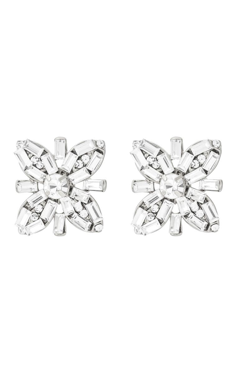 Untamed Petals Quinn Crystal Stud Earrings, Main, color, Silver
